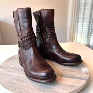 Bed Stu Cobbler Series Strap Ankle Boots Brown Leather Side Zip Womens US Sz 7